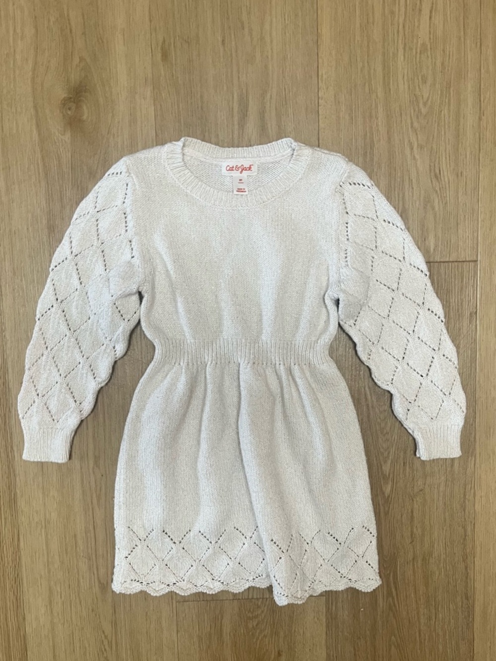 Cat & Jack Cream Knit Eyelet Sleeve Girls Dress